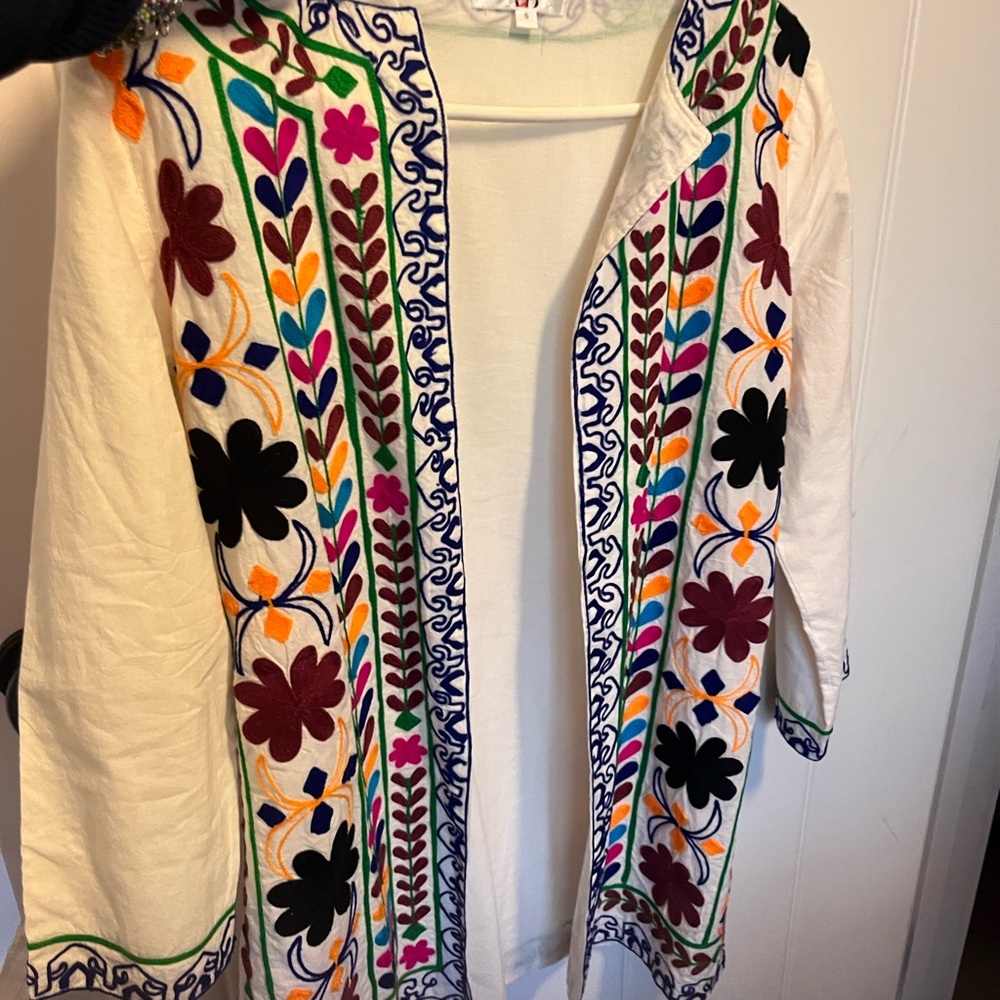 Colorful Embroidered Midi Caftan/ swim cover